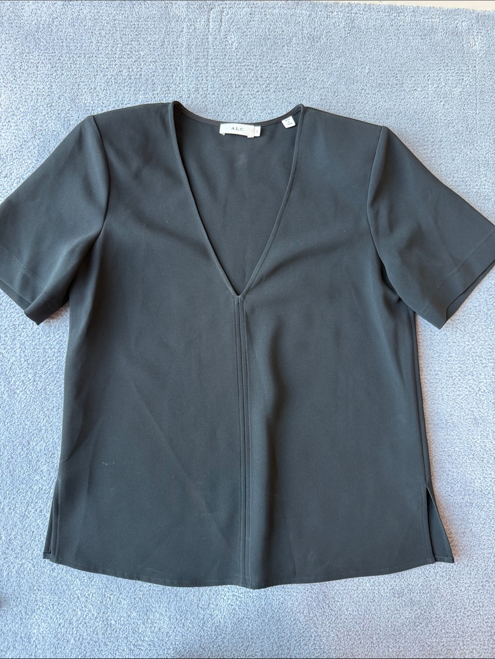 A.P.C. Black V-Neck Short Sleeve Top with Center Panel